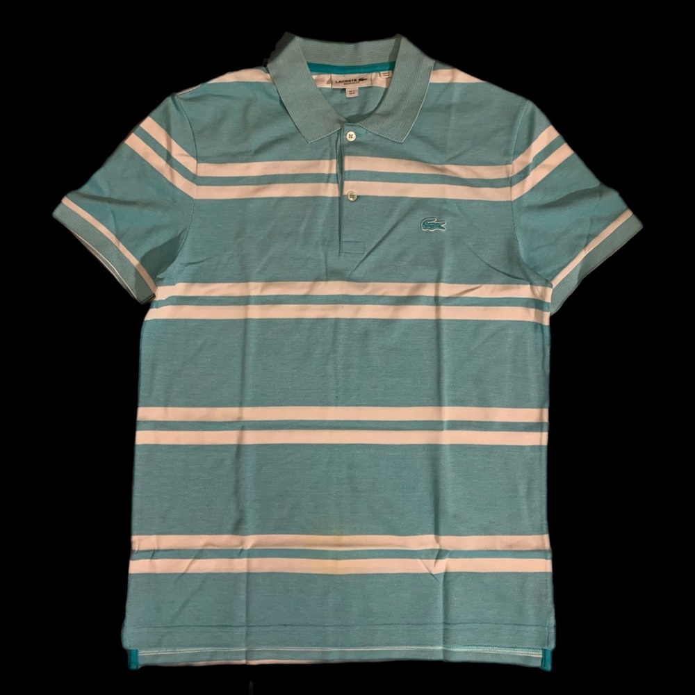 Lacoste Men's Aqua and White Striped Polo